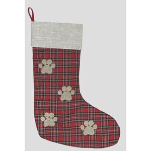 Domain Christmas Stocking Plaid Paw Print Pet Cat Dog Sparkle Holiday Cotton